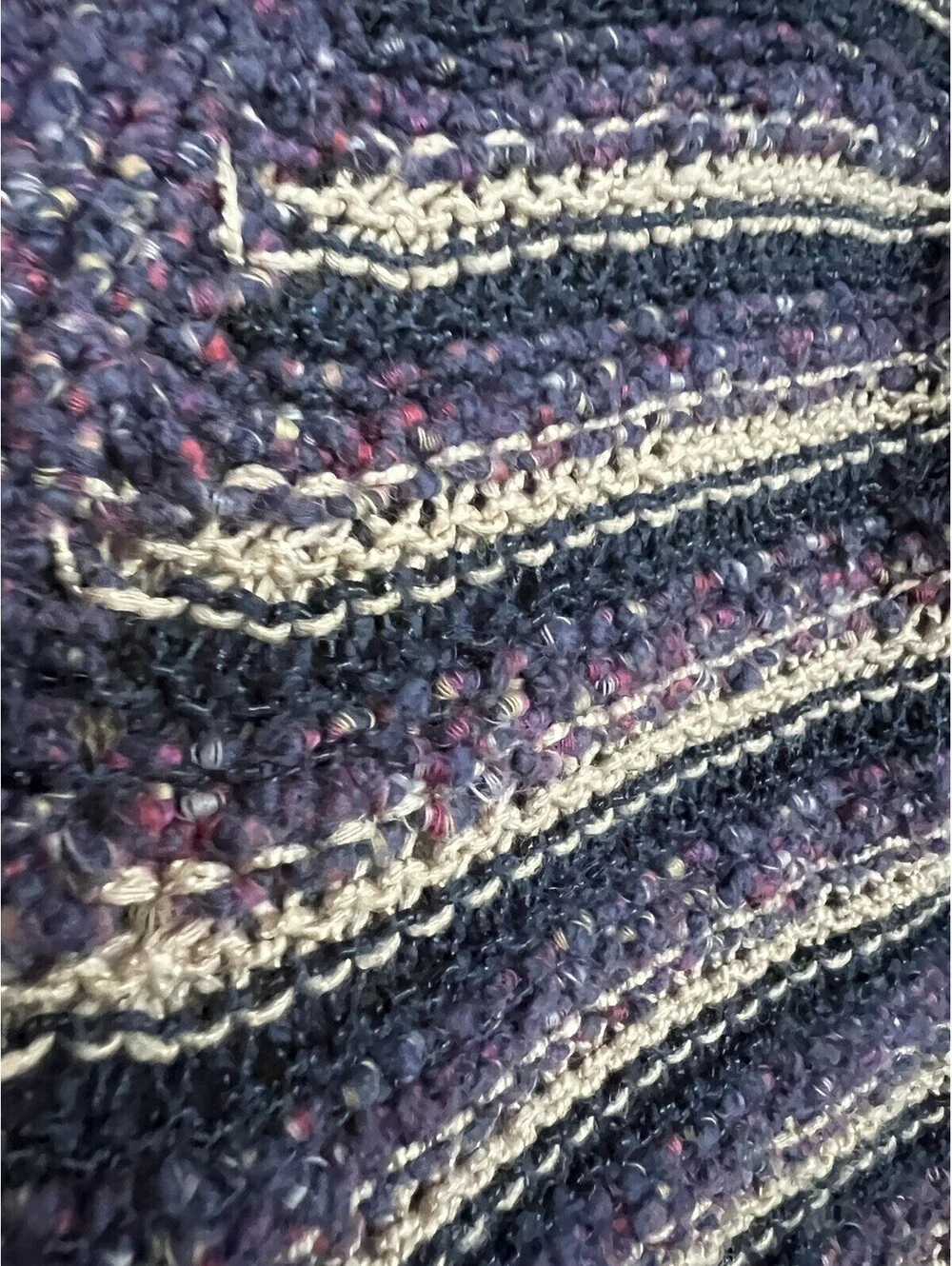 Lucky Brand Striped Pockets Long Cardigan Sweater  Purple Cream Size M.